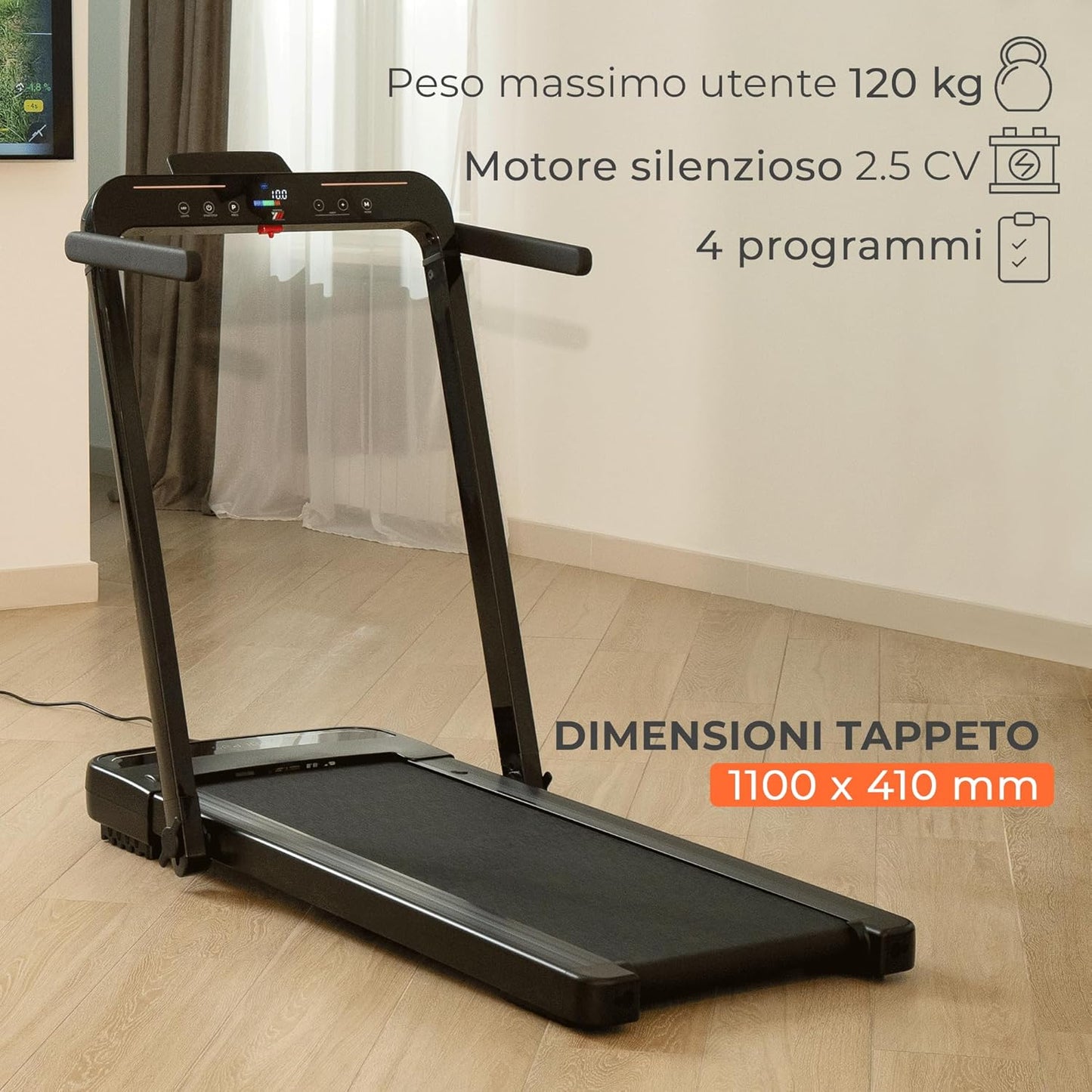 YM Next 6000 Folding Electric Treadmill, 16 km/h, Italian Brand, Space-Saving, Bluetooth + Kinomap Zwift Bitgym Fithome, Super Compact (13 cm Closed), Italian Assistance