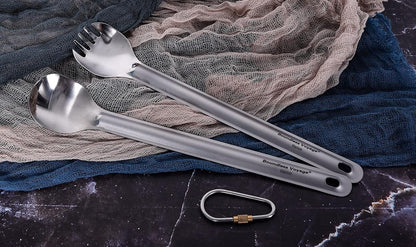 Boundless Voyage 220mm Titanium Long Handle Spoon Spork with Polished Bowl Lightweight Never-Rust (Ti) Professional Flatwear for Outdoor Camping/Travel/Home Use/with Storage Pouch 0.61oz Only
