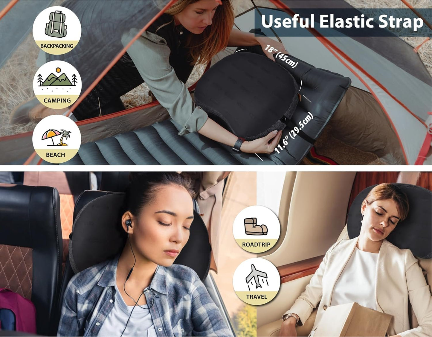TREKOLOGY ALUFT Plus Inflatable Camping Pillow - Compact, Lightweight Air Pillow for Sleeping, Backpacking, Travel, Outdoor, and Airplane Use - Portable Camping Pillow with Removable Cover