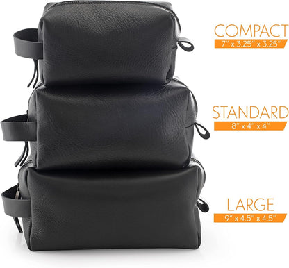 Lara Laser Works Toiletry Bag for Men, Genuine Leather Toiletry Bag w/Initials & Names, Black, Large