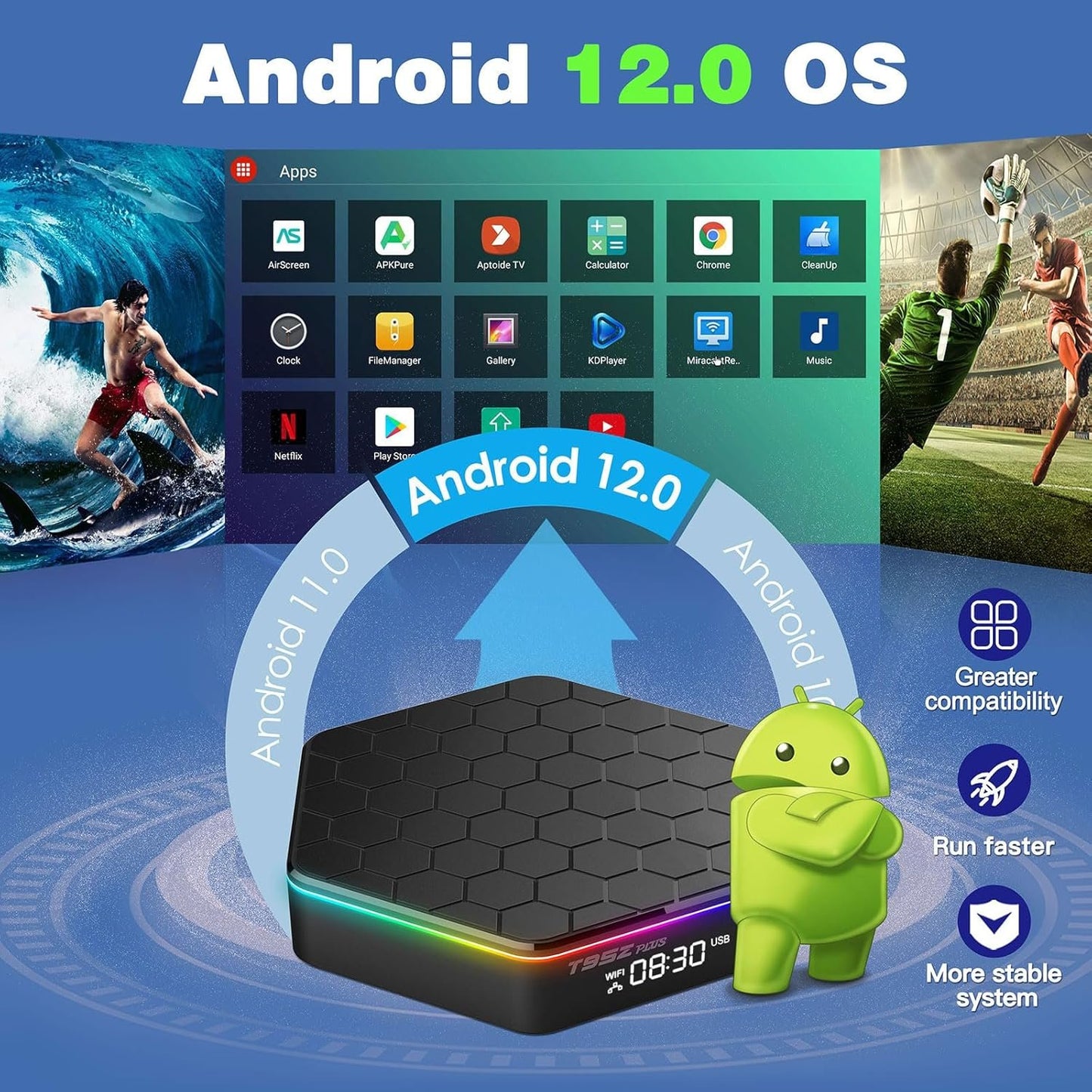 BL Android TV Box 12.0 T95Z Plus 2GB RAM 16GB ROM AllWinner H618 Quad-core 64bit, Support 2.4/5GHz Dual-WiFi 3D 6K Ultra HD H.265-decoding Blutooth 5.0 Android Box Smart TV Box,Black