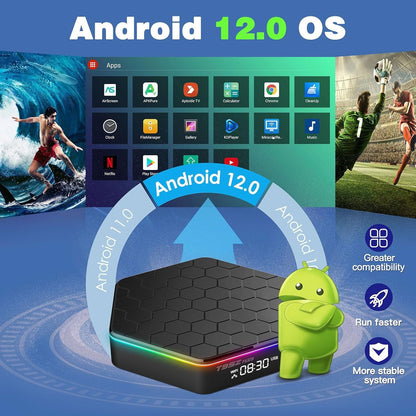 BL Android TV Box 12.0 T95Z Plus 2GB RAM 16GB ROM AllWinner H618 Quad-core 64bit, Support 2.4/5GHz Dual-WiFi 3D 6K Ultra HD H.265-decoding Blutooth 5.0 Android Box Smart TV Box,Black
