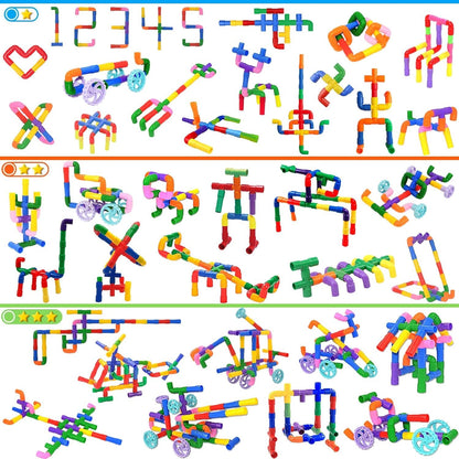 STEM Learning Pipe Tube Toys, Tube Locks Construction Building Blocks 96 Pcs - Multicolor Educational Building Blocks Set with Wheels& Spouts & Joints for Kids Ages 3+ Visit The FUBAODA Store