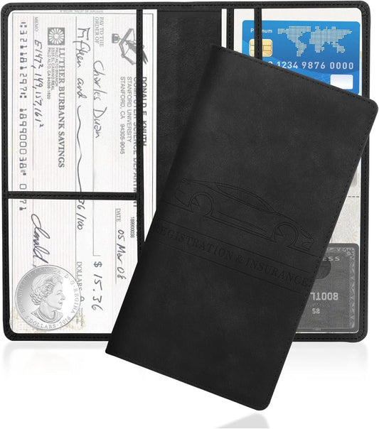 Car Registration and Insurance Holder,PU Leather Car Document Holder Car Glove Box Organizer for ID Cards,Driver's License,Universal Car Organizer Car Accessories for Women/Men (Black)