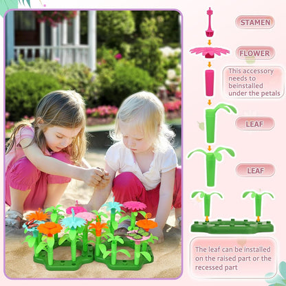 Qtioucp 16Pcs Kids Gardening Tools Set Backyard Play with Wheelbarrow, Apron, Watering Can and More Educational STEM Learning Pretend Toys Outdoor Indoor for Toddlers Kids Boys Girls (Pink)