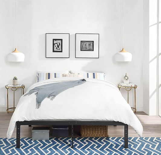 Lennox furniture Full Sturdy Steel Pre-Assembled 14 Slats Metal Platform Bed Frame Support No Box Spring Needed Fast and Easy Assembly