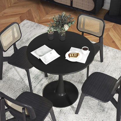Giantex Black Round Dining Table, 32" Modern Tulip Kitchen Table w/ 0.9” Thickened Tabletop & Sturdy Metal Pedestal, Mid-Century Leisure Table for Small Places, Dining Room, Living Room, Cafe
