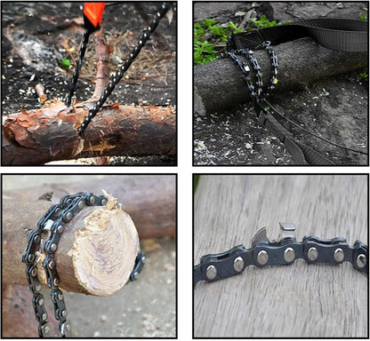 WELLYUK Survival Pocket Chain Saw 24 Inch with Teeth Blades Heavy Duty Steel Rope Chainsaw, 11 Teeth Compact Wood Cutting Hand Saw Tools for Outdoor Camping Hiking Hunting Tree Trimming Firestarter