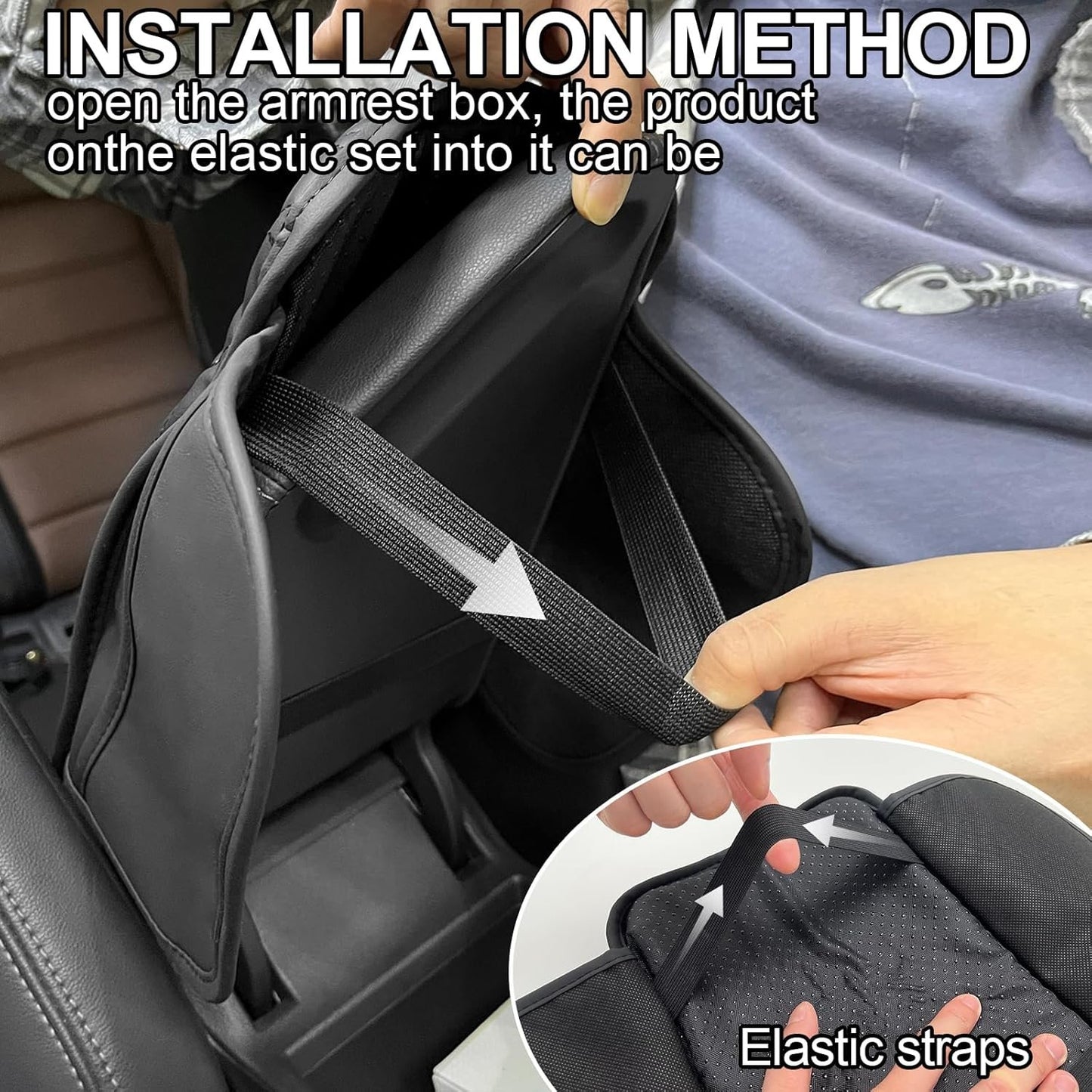 Leather Car Armrest Cover, Universal PU Leather Center Console Cushion for Car, Waterproof Non Slip Arm Rest Seat Storage Box Mat Auto Interior Accessories