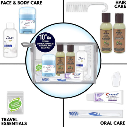 Convenience Kits International Women’s Deluxe 10 PC Kit Featuring: OKAY Black Jamaican Castor Oil Hair, Body, Oral Care, Travel-Size Travel Essentials