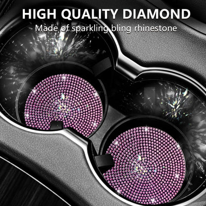 FKECVIS Bling Cup Holder Coasters for Car, 2PCS Universal Non-Slip Cup Holder, Embedded Decorative Coasters, Shiny Crystal Car Interior Accessories Gifts for Women (Pink