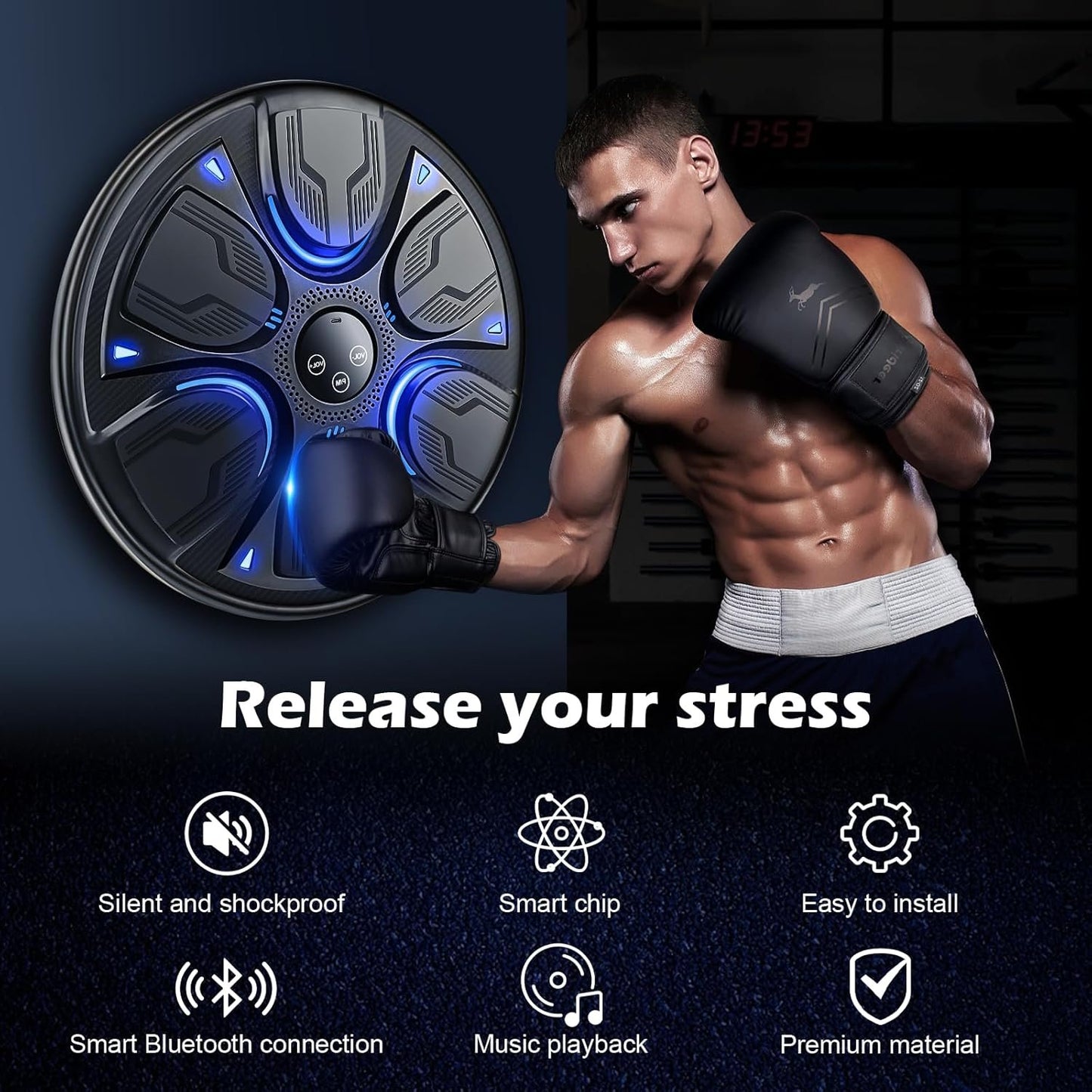 Riksam 2024 New Upgrade Smart Music Boxing Machine,with LED Lighting Effect Music Boxing Machine,Relieve Stress,for Family Parent-Child Exercise Boxing Machine(with Adult Gloves)