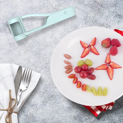 WhiteRhino Grape Cutter/Slicer for Toddlers Baby,Grape Cherry Tomato Strawberry Cutter Quarter Fruit Slicer Tool for Vegetable Fruit Salad Cake Decoration,Stainless Steel Kitchen Gadget (Blue)