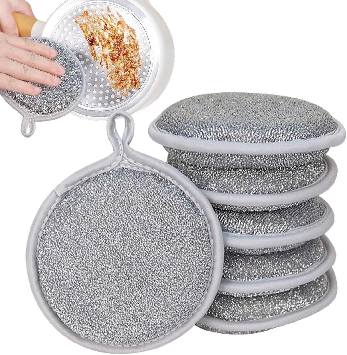 Dish Sponges Kitchen, Steel Wire Reusable Scrub Sponge, 6pcs Multipurpose Cleaning Cloths, Compact Non Scratch Scouring Pads for Tableware, Utensils, Cookware and Sink Cleaning