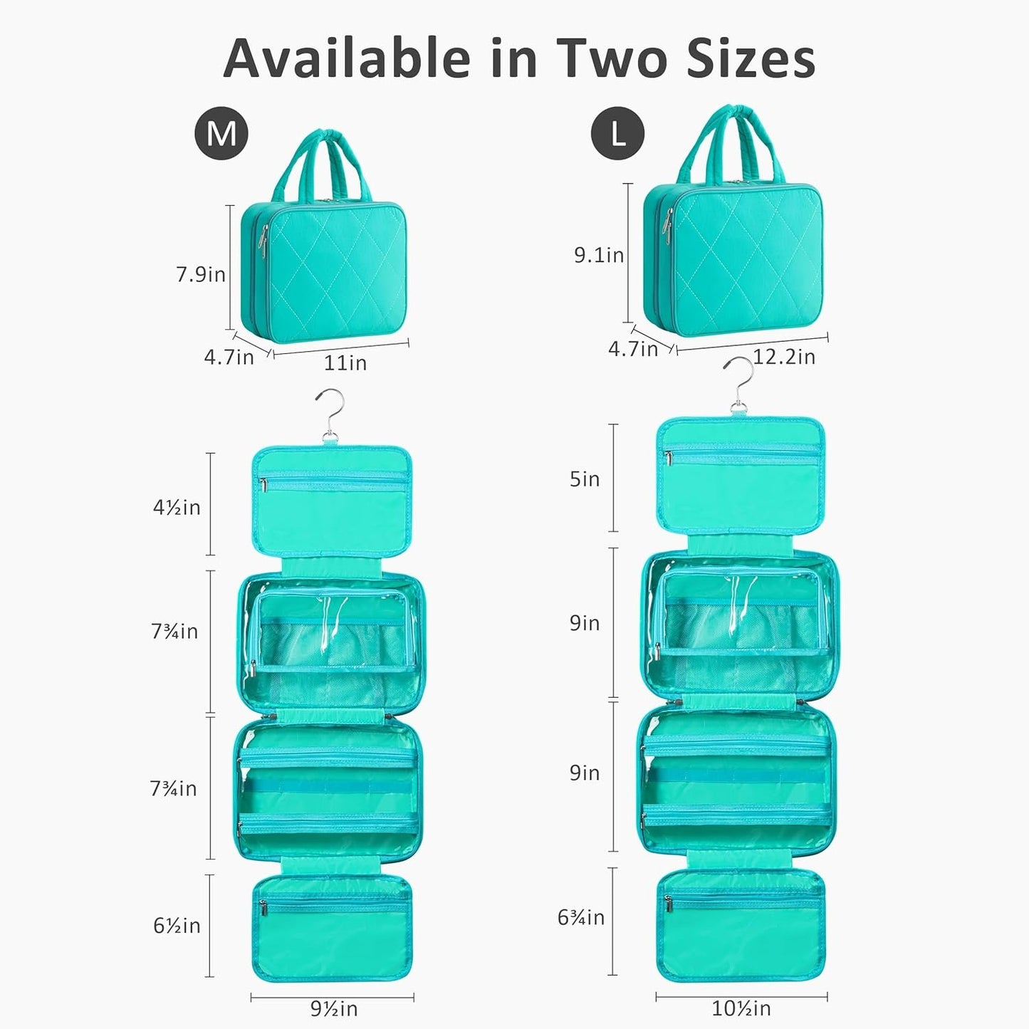 HBlife Travel Toiletry Bag with Jewelry Organizer for Women, Puffy Hanging Travel Bag for Toiletries with Trolley Belt, Waterproof Makeup Cosmetic Bag, Carry-on Travel Accessories Essentials(Teal, M)