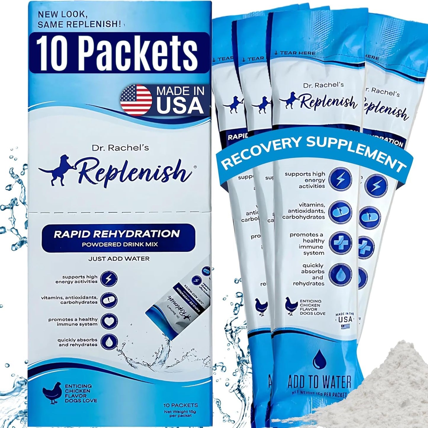 Replenish Dog Water Recovery Supplement, All-Natural Flavoring, 10 Packets per Box