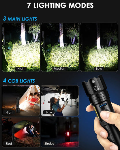 Sigoobal Flashlights High Lumens Rechargeable, 990000 Lumens Bright Flash Light, Powerful LED Flashlights, 15h Runtime, IPX7 Waterproof Flashlights for Home, Camping, 7 Modes