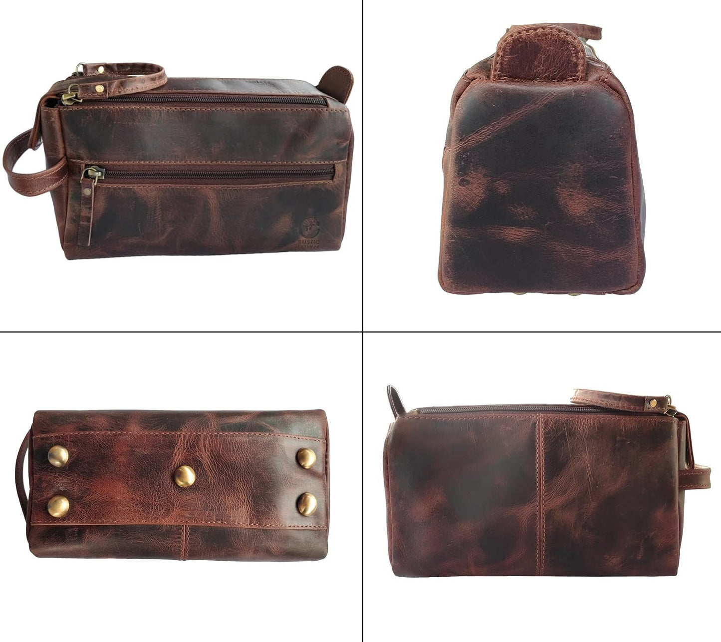 Genuine Leather Travel Toiletry Bag - Hygiene Organizer Dopp Kit by Rustic Town