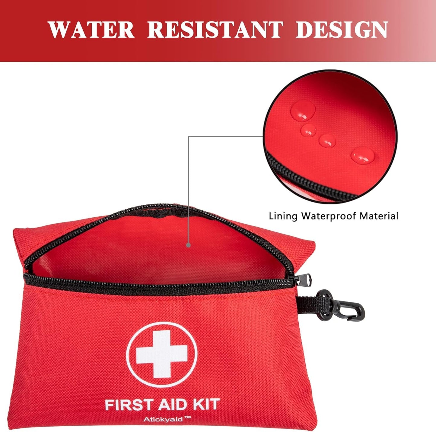 Atickyaid Mini First Aid Kit - 140 Piece Small First Aid Medical Kit for Car, Home, Office, Travel, Camping, Sports, Outdoor, School - Emergency First Aid Supplies and Survival Kit, Red, 140 Pieces,