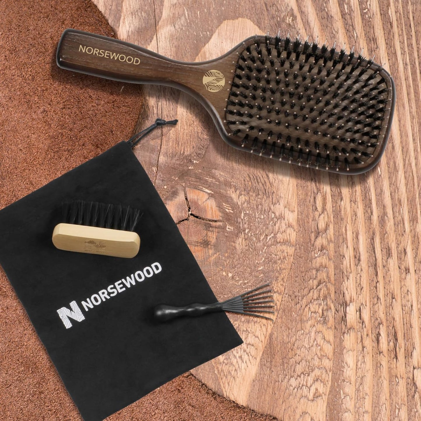 100% Boar Bristle Hair Brush Set, Detangler for Long, Short, Thick, Thin, Curly, Straight, or Wavy,Hairbrush for Enhancing Shine,Great for Men, Women, and Kids