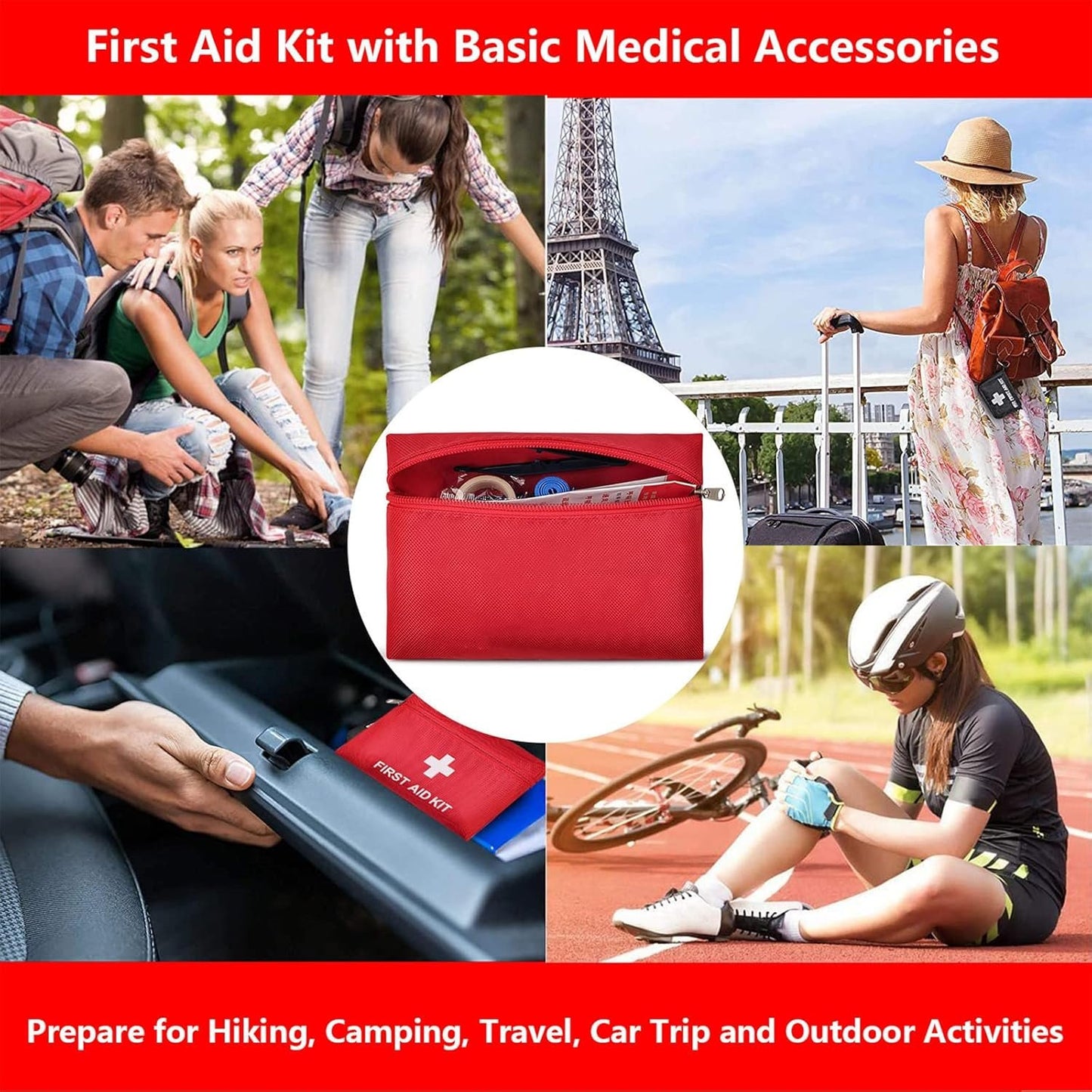 Car Roadside Emergency Assistance Kit with Jumper Cable,Auto Travel Safety Tool Bag for Men Women Teen Girl, Truck Automotive Vehicle Off Road Side Automobile Kit with Car Repair Tool First Aid Kit