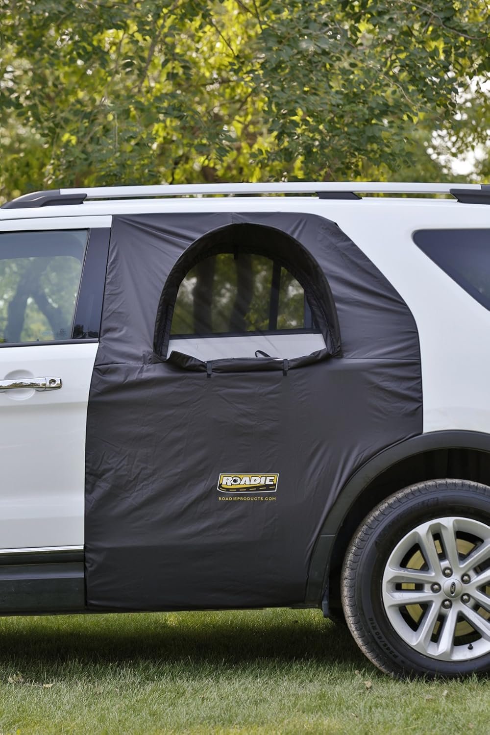 Roadie- The OVERNIGHTER™ SUV Window Tent with Bug Screen and Retractable Awning. Great for Camping in an SUV. (Patented)