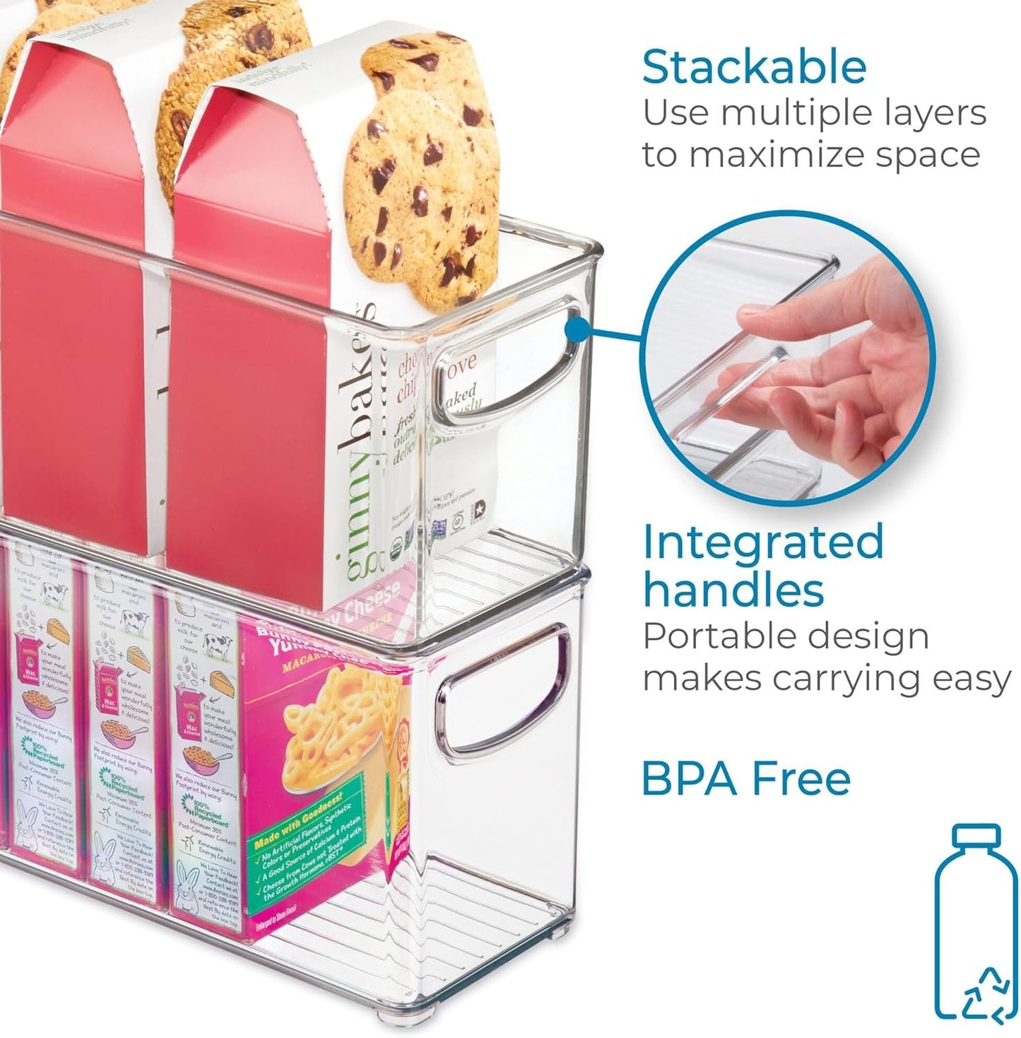 InterDesign Cabinet/Kitchen Binz Kitchen Storage Container, Small Plastic Storage Boxes for The Fridge, Freezer or Pantry, Clear