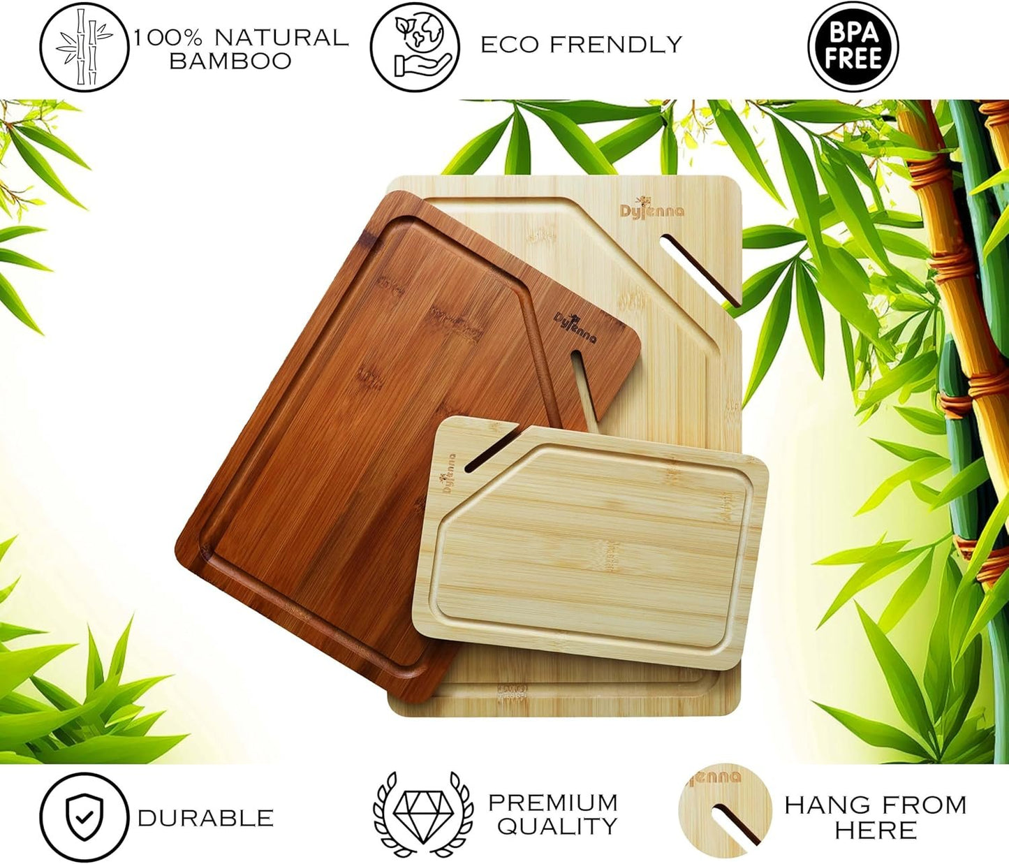 Bamboo Cutting Board Set by Dytenna – Premium Organic Bamboo Chopping Boards for Kitchen – Eco-Friendly & Durable Culinary Essentials – Includes 3 Sizes for Versatile Meal Prep