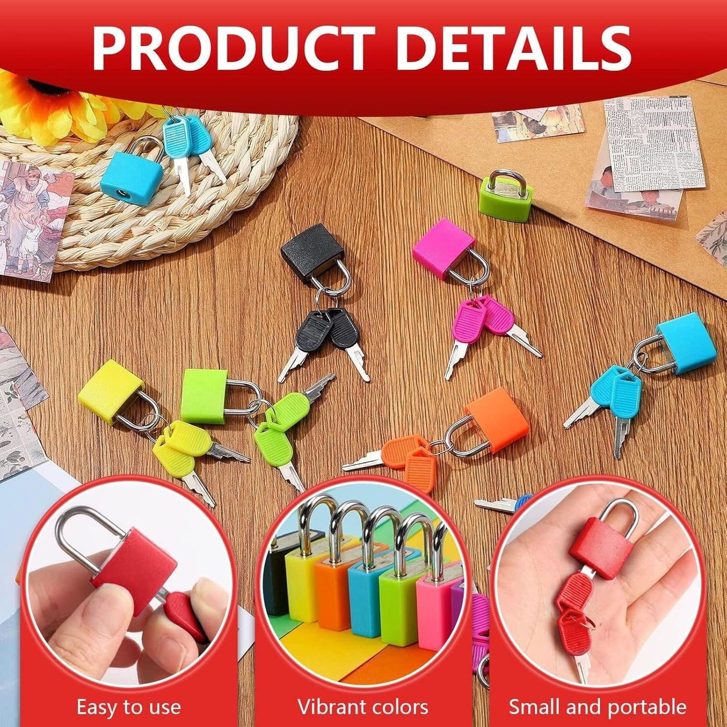 Luggage Padlocks, 8 Pairs Metal Suitcase Locks with Keys, Multicolor Mini Keyed Padlock for Luggage, Suitcase, Backpack, Laptop Bag, Gym Locker, Filing Cabinets, Toolbox (8 Colors)