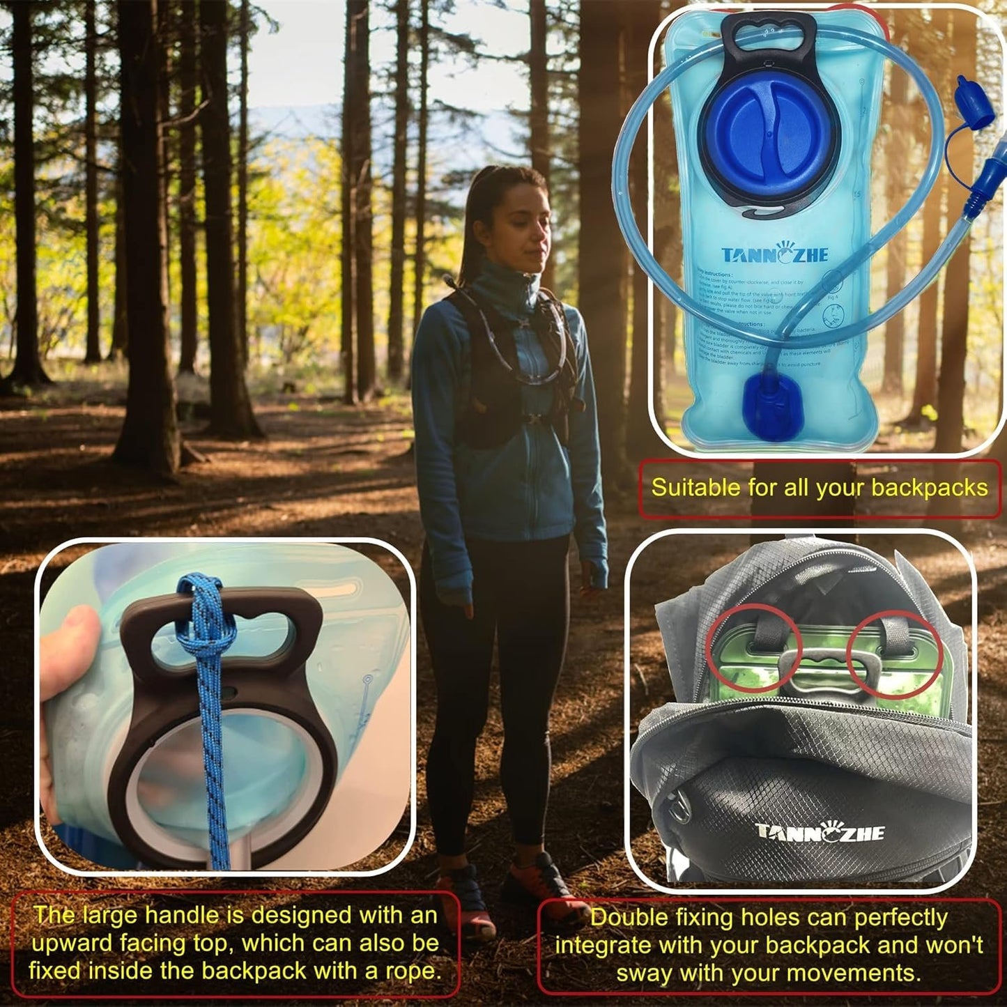 TANNOZHE Hydration Bladder Water Bladder Leak Proof Water Reservoir,BPA Free Hydration Pack Replacement,Sports Travel Reservoir Hydration Bag Pack Hiking,Outdoor