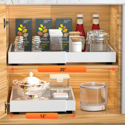 DEKAVA Pull Out Cabinet Organizer Expandable 1 pack, Adhesive with Nano Film, Pull Out Drawers for Cabinets in Kitchen, Pantry or Bathroom (White, 21"DEEP(1PACK))
