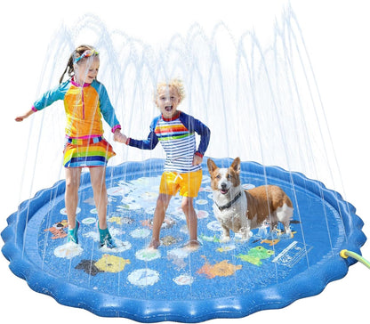 Sicilaien Splash Sprinker Pad for Family, Large 170CM Spray Pad Water Sprinkler Mat, Kids Outdoor Water Play Toys Water Play Mats Anti-Slip Thickened PVC for Adults Kids Pets (Alphabet Blue)
