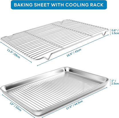 Herogo Baking Pan Sheet with Cooling Rack Set for Oven, 18 x 13 x 1 Inch, Stainless Steel Fluted Bakeware Cookie Sheet Tray Non-Stick, Dishwasher Safe