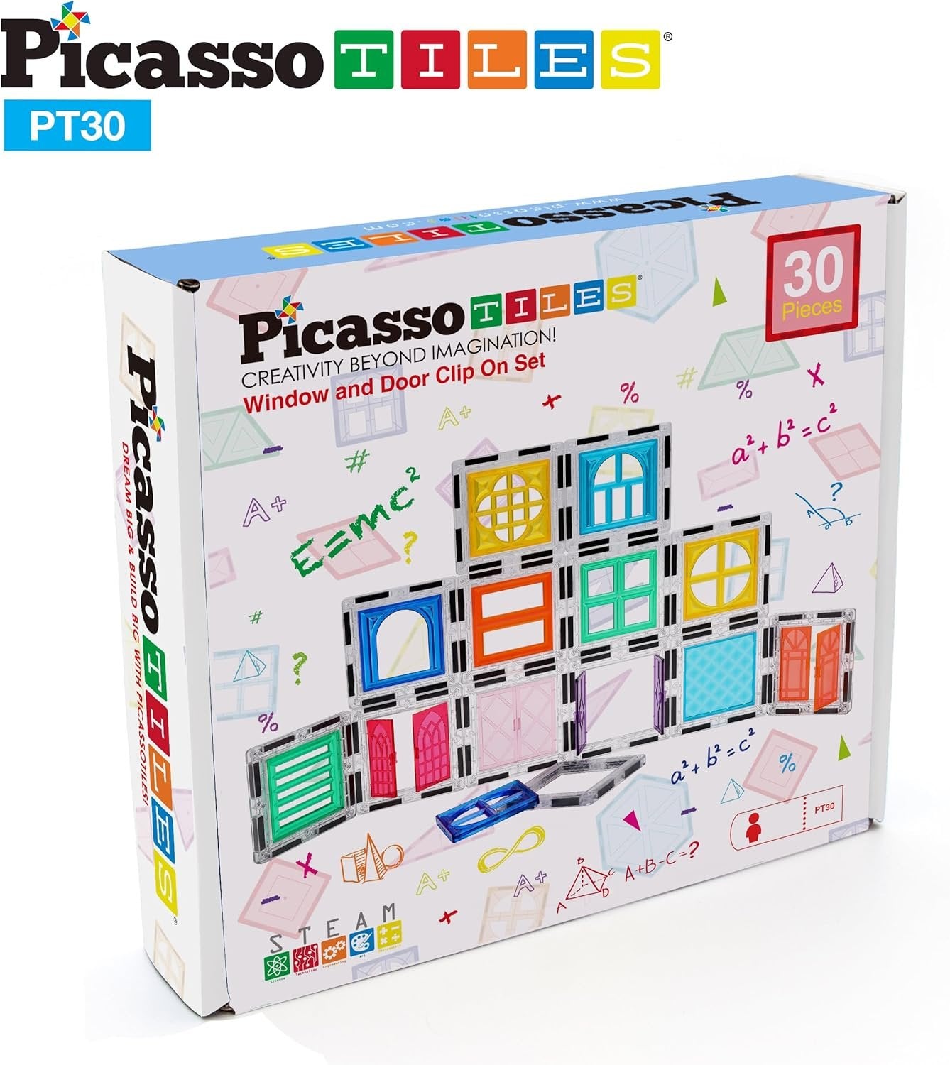 PicassoTiles 30 Piece Window and Door Clip On Magnetic Blocks Magnet Tiles Magnets Building Tile Construction Toy Set STEM Education Toys Learning Kit Stacking Block Playset Boys & Girls Age 3+ PT30