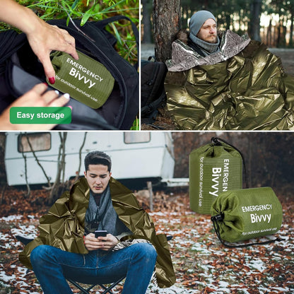 Mitening Emergency Tent, Portable Emergency Sleeping Bag, Emergency Tent, Waterproof Survival Sleeping Bag, Heat Repellent, First Aid Rescue Blankets, Ultralight Bivouac Bag for Outdoor Camping and