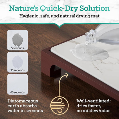 Lanuks Stone Drying Mat for Kitchen Counter |Drying Matt Kitchen Counter with Bamboo Dish Drying Rack |Diatomaceous Earth Dish Drying Mat (Cherry Stand)