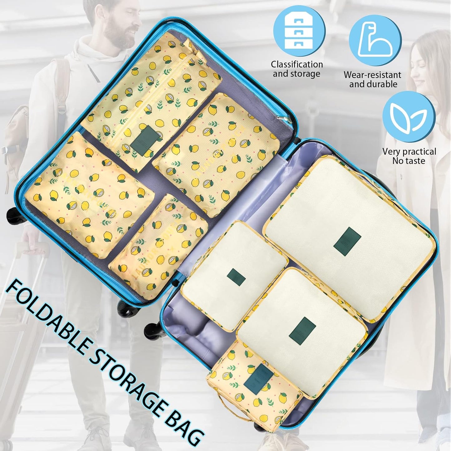 Coolzon Travel Suitcase Organizer Set 8 Pieces, Cubes Packing, Perfect Storage Travel Luggage Organizer for Clothes, Cosmetics, Shoes, Underwear, Yellow