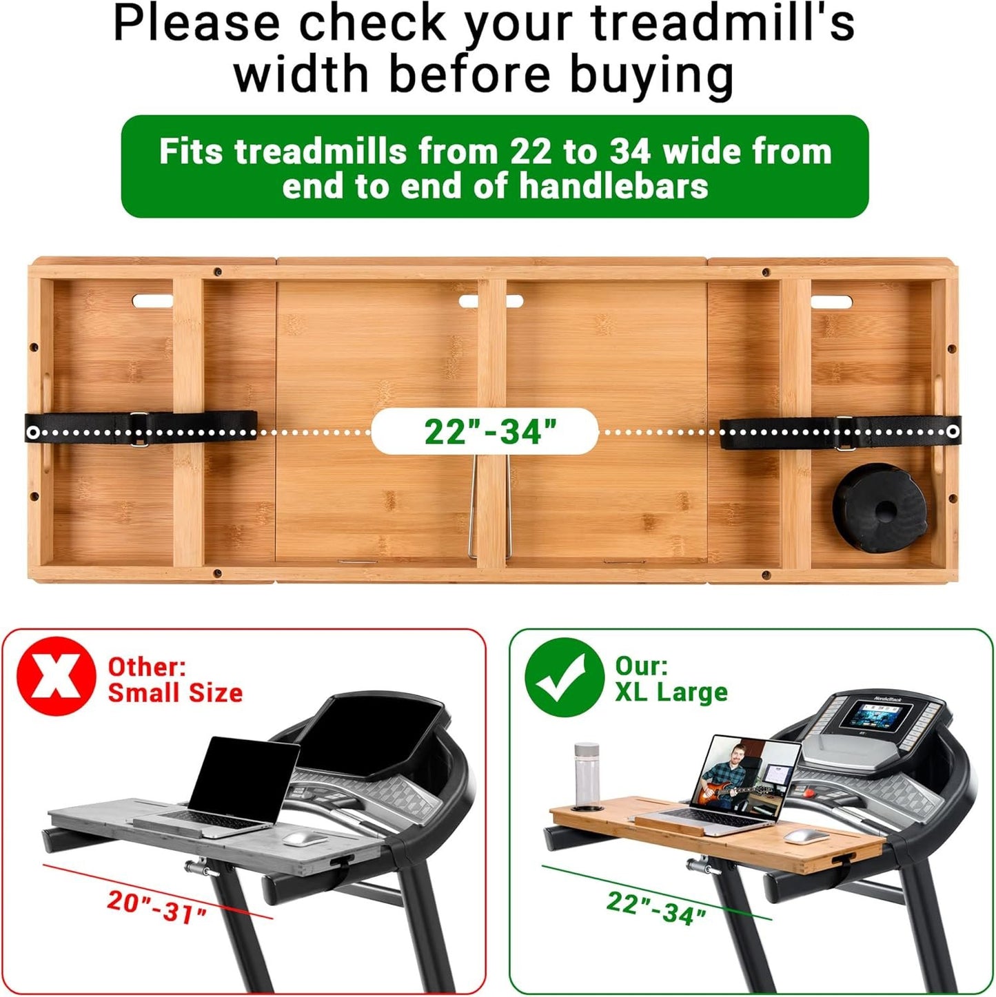 JOSHMAR Treadmill Desk Attachment – Premium Walking Desk Connected with Riser, Cup and Phone Holder. Adjustable Ergonomic Bamboo Treadmill Laptop Holder for Home or Office Workstations.