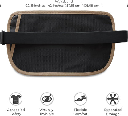 Money Belt for Secure Travel - Concealed Travel Pouch w/RFID Blocking - Secure Important Documents and Money - Durable, Water-Resistant Rip-Stop Nylon w/RFID Sleeves Set