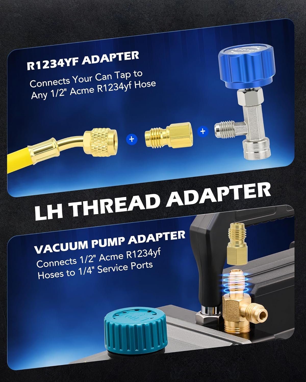 Orion Motor Tech R1234yf Can Tap Valve, Self Sealing R1234yf Refrigerant Dispenser HVAC Tool with 1/4" and 1/2" Hose Adapters for Refilling Automotive SUV Truck Car AC Air Conditioning Systems