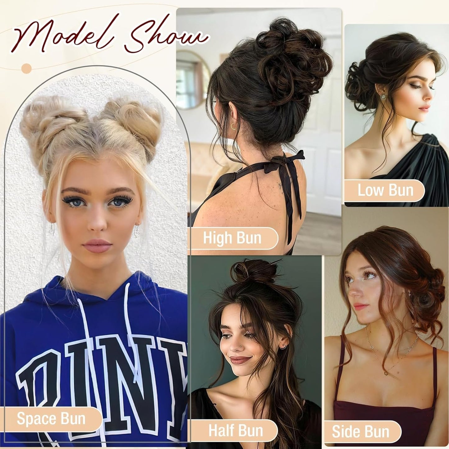 Qunlinta 2 PCS Large Messy Bun Hair Piece, Thick Wavy Curly Hair Bun Scrunchies Extensions Synthetic Chignon Updo Hairpieces for Women Girls Silver Grey