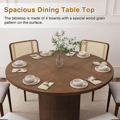 Round Dining Table for 4, Modern Farmhouse Kitchen Table, 47 Inch Small Circle Dining Tables with Wood Strip Base for Kitchen Living Room (Walnut)