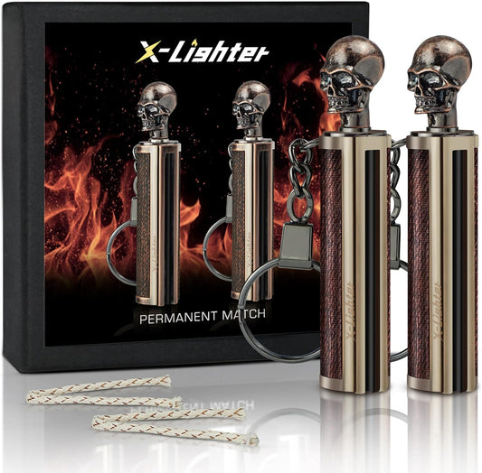x-lighter Matchstick, Waterproof Match Fire Striker, Flint and Steel, Survival Tool Kit Forever Lighter(Skull+Skull)