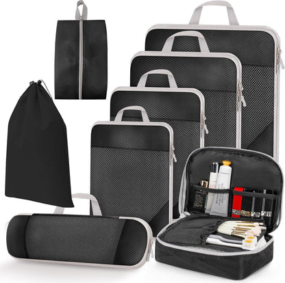 Packing Cubes Compression Packing Cubes for Travel, JOYCHER Travel Packing Organisers Cubes Accessories Mesh Compression Bags Luggage for Man & Women Suitcases (Black)