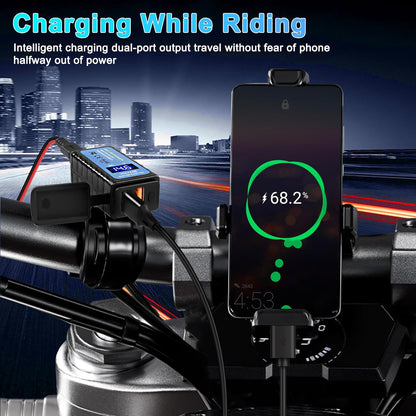 MEIRIYFA Motorcycle USB Phone Charger, SAE to Dual USB Phone Tablet GPS Charger Adapter 3A Fast Charger with Dual USB QC3.0, Voltmeter, ON/Off Switch Waterproof Motorcycle Accessories