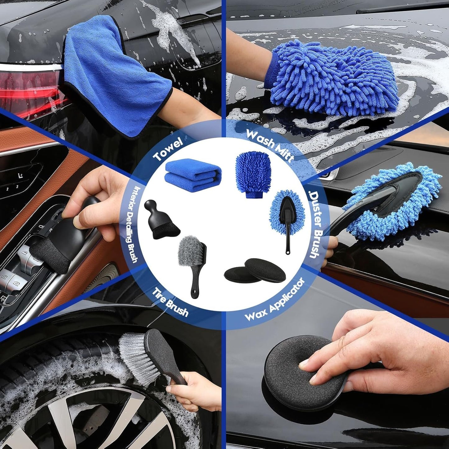 23Pcs Car Detailing Kit, Car Detailing Brush Set, Car Wash Cleaning Kit, Car Detailing Brushes, Professional Car Care Kit for Interior Exterior Wheels, Blue