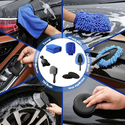 23Pcs Car Detailing Kit, Car Detailing Brush Set, Car Wash Cleaning Kit, Car Detailing Brushes, Professional Car Care Kit for Interior Exterior Wheels, Blue
