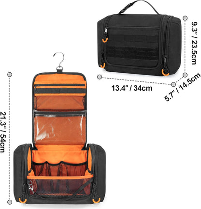 Prokva Tactical Toiletry Travel Bag for Men, Hanging Dopp Kit Hygiene Bag Shower Organizer with Hook for Toiletries and Shaving Care, Black (Empty Bag)