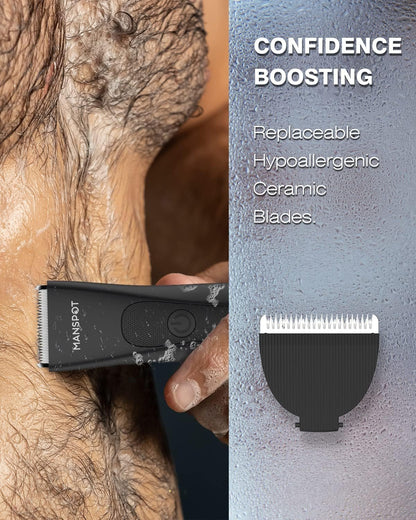 MANSPOT Manscape Groin Hair Trimmer for Men, Electric Ball Trimmer/Shaver, Replaceable Ceramic Blade Heads, Waterproof Wet/Dry Groin & Body Shaver Groomer,90 Minutes Shaving After Fully Charged