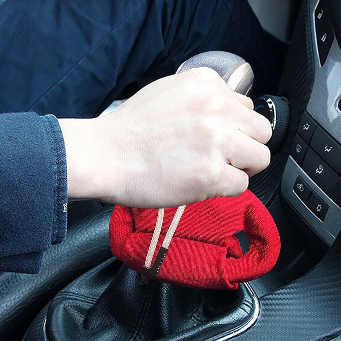 Hoodie Car Gear Shift Cover, 2 pcs Funny Shift Knob Hoodie Cover for Car, Automotive Interior Decoration Accessories for Most Vehicles Red+Black